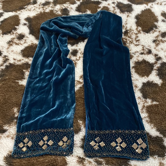 Chicos Velvet Dark Teal Open Front Jacket w/ Matching Scarf Size 2(L/12) - Picture 10 of 11